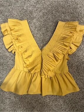 entro Mustard Yellow Ruffle V-Neck Peplum Blouse